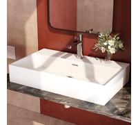 EMKE Lavabo Design Moderno - Lavabo Sospeso in Ceramica con Bordo Sottile, Lavabo per Bagno e WC Ospiti,600x360x130 mm,Bianco Lucido, Lavabo Quadrato, Lavabo da Appoggio