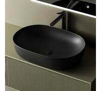 EMKE Lavabo di design, ovale, 60 x 41 cm, nero opaco, resistente ai graffi e facile da pulire, facile da pulire e installare, lavabo di alta qualità