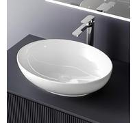 EMKE Lavabo in ceramica ovale, lavabo da appoggio, 520 x 395 x 130 mm, lavabo per bagno e WC per ospiti, bianco brillante, facile da installare
