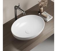 EMKE Lavabo Ovale, 52x39,5x13cm, Bianco Lucido, Ceramica, Montabile, Ideale per Bagni Piccoli e WC Ospiti