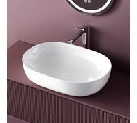 EMKE Lavabo Ovale 60 x 41 x 13 cm, Bianco, Antigraffio, Lavabo Bagno, Facile da Installare & Pulire, Lavabo per Bagno & Ospiti