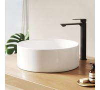 EMKE Lavabo rotondo da 35,2 x 35,2 x 11,2 cm, in ceramica, grande volume, per bagno e WC degli ospiti, senza foro per rubinetto, bianco