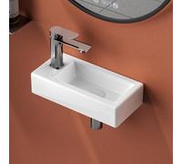 EMKE Lavabo Sospeso 365 x 180 x 90 mm - Lavabo Compatto ed Elegante per Piccoli Bagni e WC Ospiti -Rubinetto a sinistra, Installazione a Parete,Bianco Lucido