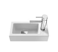 EMKE Lavabo Sospeso 365 x 180 x 90 mm - Lavabo Compatto ed Elegante per Piccoli Bagni e WC Ospiti - Rubinetto a Destra, Installazione a Parete,Bianco Lucido