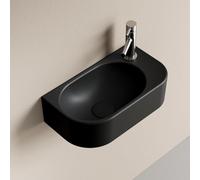 EMKE Lavabo Sospeso 400 x 215 x 120 mm - Lavabo Compatto ed Elegante per Piccoli Bagni e WC Ospiti - Rubinetto a Destra, Installazione a Parete, Nero Opaco