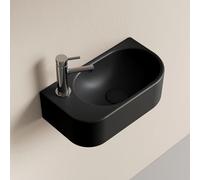 EMKE Lavabo Sospeso 400 x 215 x 120 mm - Lavabo Compatto ed Elegante per Piccoli Bagni e WC Ospiti -Rubinetto a sinistra, Installazione a Parete, Nero Opaco