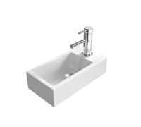 EMKE Lavabo sospeso 405 x 205 x 105 mm - Lavabo compatto ed elegante per piccoli bagni e WC ospiti - Rubinetto a destra, installazione a parete, bianco lucido