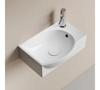 EMKE Lavabo Sospeso 405 x 280 x 140 mm - Lavabo Compatto ed Elegante per Piccoli Bagni e WC Ospiti -Rubinetto a Destr, Installazione a Parete, Bianco Lucido