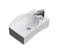 EMKE Lavabo sospeso 405 x 280 x 140 mm - Lavabo compatto ed elegante per piccoli bagni e wc ospiti - rubinetto a sinistra, installazione a parete, bianco lucido