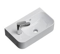 EMKE Lavabo sospeso 450 x 265 x 155 mm - Lavabo compatto ed elegante per piccoli bagni e wc ospiti - rubinetto a sinistra, installazione a parete, bianco lucido