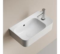 EMKE Lavabo Sospeso 450 x 265 x 155 mm - Lavabo Compatto ed Elegante per Piccoli Bagni e WC Ospiti -Rubinetto a Destr, Installazione a Parete, Bianco Lucido