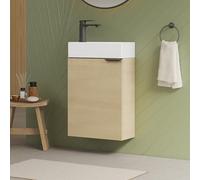 EMKE Lavandino con base 41 cm, set lavabo compatto con vasca in ceramica per WC ospiti e piccolo bagno, lavabo con mobiletto, rovere (con rubinetto)