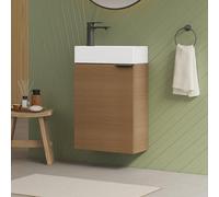 EMKE Lavandino con base 41 cm, set lavabo compatto con vasca in ceramica per WC ospiti e piccolo bagno, lavabo con mobiletto, rovere Sonoma