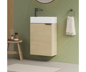 EMKE Lavandino con base 41 cm, set lavabo compatto con vasca in ceramica per WC ospiti e piccolo bagno, lavabo con mobiletto, rovere