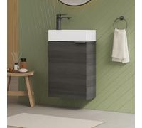 EMKE Lavandino con mobiletto da 41 cm, compatto lavabo con vasca in ceramica per WC ospiti e piccolo bagno, lavabo con mobiletto, colore antracite (con rubinetto)