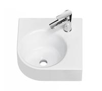 EMKE Lavandino in ceramica 44 x 38,5 x 15,5 cm, piccolo lavabo triangolare per sovrapporre, installazione a parete, lavabo sospeso per WC per ospiti e bagno, bianco lucido