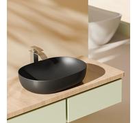 EMKE Lavandino ovale per piano di lavoro, 60 x 41 x 13 cm, nero opaco, facile da installare e pulire, lavabile in lavatrice, resistente ai graffi, per bagno, mobile lavabo per bagno e toilette per gli