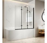 EMKE Pannello Doccia Nero per Vasca da Bagno, 130 x 140 cm, 3 Pezzi, Pieghevole, in Vetro di Sicurezza da 6 mm