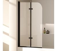 EMKE Pannello doccia per vasca 100x140 cm, telaio nero, paravetro per vasca pieghevole a 2 parti, pannello per vasca in vetro di sicurezza da 6 mm, separatore doccia per vasca, facile da pulire