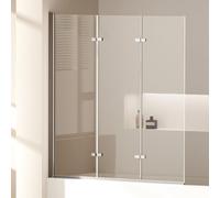 EMKE Pannello doccia per vasca 120x140 cm, paravetro per vasca pieghevole a 3 pezzi, separatore doccia per vasca, pannello per vasca in vetro di sicurezza da 6 mm, facile da pulire