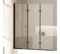 EMKE Pannello doccia per vasca 130x140 cm, telaio nero, paravetro per vasca pieghevole a 3 pezzi, separatore doccia per vasca, pannello per vasca in vetro di sicurezza da 6 mm, facile da pulire