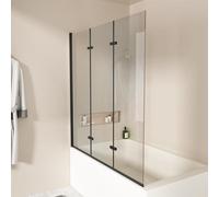 EMKE Pannello doccia per vasca da bagno, 130 x 140 cm, pieghevole, 3 pezzi, con vetro di sicurezza monolastra da 6 mm, per vasca da bagno, divisorio per doccia