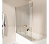 EMKE Pannello doccia pieghevole per vasca da bagno, 130 x 140 cm, 3 pezzi, con vetro di sicurezza monolastra da 6 mm, per vasca da bagno, parete pieghevole