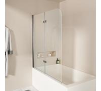 EMKE Parete doccia per vasca da bagno, 120 x 140 cm, 2 pezzi, pieghevole, con vetro di sicurezza monolocale da 6 mm, per vasca da bagno, parete pieghevole