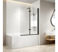 EMKE Parete doccia per vasca da bagno, colore nero, 100 x 140 cm, 2 pezzi, pieghevole, per vasca da bagno, doccia, vasca da bagno da 6 mm, vetro di sicurezza
