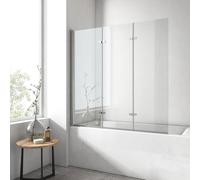 EMKE Parete vasca da bagno pieghevole 120 x 140 cm, 3 pannelli girevoli, vetro vasca da bagno in vetro di sicurezza da 6 mm, oscillazione di 180°, Telaio cromato stile industriale, nano-rivestito