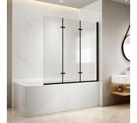 EMKE Parete vasca da bagno pieghevole 120 x 140 cm, 3 pannelli girevoli, vetro vasca da bagno in vetro di sicurezza da 6 mm, oscillazione di 180°, Telaio nero stile industriale, nano-rivestito