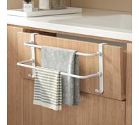 EMKE Portasciugamani senza foratura, in acciaio inox con gancio, 2 aste, in acciaio inox, per radiatore, portasciugamani da cucina, 41 x 18 x 12,4 cm, bianco