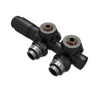 EMKE Raccordi per radiatori multiblocco, accessori per il riscaldamento, angolo e forma di passaggio, 50 mm, valvola per radiatore con termostato (per tubi da 16 mm, G1/2", 1 pezzo, nero)
