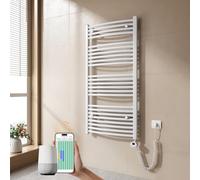 EMKE Radiatore da Bagno, 120 x 60cm, 600W, Scaldasalviette con WIFI Termostato, Curvo, Bianco, Termoarredo Asciugamani da Bagno