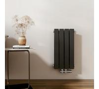 EMKE Radiatore di design, piccolo, 600 x 304 mm, verticale, con attacco centrale, a doppio strato, per bagno, camera da letto e soggiorno, nero, 384 W