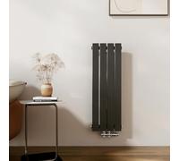 EMKE Radiatore di design, piccolo, 900 x 304 mm, verticale, con attacco centrale, radiatore a pannello singolo, per bagno, camera da letto e soggiorno, colore nero, 297 W