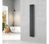 EMKE Radiatore piccolo 1600 x 240 mm, ovale a pannello, attacco centrale, verticale, design, radiatore tubolare, monostrato, antracite, 427 Watt
