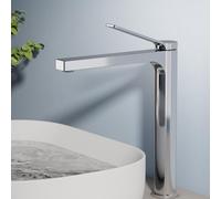 EMKE Rubinetto da bagno cromato, 335 x 233 x 46 mm, in ottone, cartuccia in ceramica, rubinetto per bagno, miscelatore per lavabo, facile da installare, rubinetto con aeratore, rubinetto per lavabo