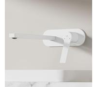 EMKE Rubinetto per lavabo a incasso, bianco opaco, 2 fori, montaggio a parete, con aeratore, rubinetto da bagno, da incasso, per lavabo e vasca da bagno, miscelatore monocomando 28,8 x 21 x 7 cm