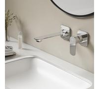 EMKE Rubinetto per lavabo a incasso, cromato, 2 fori, montaggio a parete, con aeratore, rubinetto da bagno, miscelatore monocomando, 23 x 12 x 1 cm