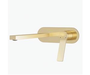 EMKE Rubinetto per lavabo a incasso, oro champagne, 2 fori, montaggio a parete, con aeratore, rubinetto da bagno, da incasso, per lavabo e vasca da bagno, miscelatore monocomando 28,8 x 21 x 7 cm