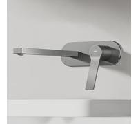 EMKE Rubinetto per lavabo da incasso, antracite opaco, 2 fori, montaggio a parete, con aeratore, rubinetto da bagno, da incasso, per lavabo e vasca da bagno, miscelatore monocomando 28,8 x 21 x 7 cm