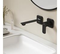 EMKE Rubinetto per lavabo da incasso, nero opaco, 2 fori, montaggio a parete, con aeratore, rubinetto da bagno, miscelatore monocomando, 23 x 12 x 1 cm