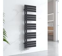 EMKE Scaldasalviette ad Acqua Calda, 1320x400 mm, Termoarredo da Parete, Nero, 570W, Porta Salviette Riscaldato, Facile Installazione, Design Moderno