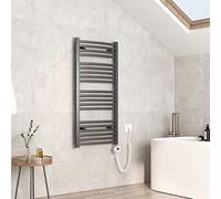 EMKE Scaldasalviette elettrico, 100 x 50 cm, curvo, termosifone elettrico con termostato, scaldasalviette, scaldasalviette elettrico con barra riscaldante, antracite, 500 Watt
