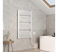 EMKE Scaldasalviette elettrico, 100 x 60 cm, curvo, scaldasalviette elettrico, con termostato, scaldasalviette elettrico, con barra riscaldante, bianco, 500 Watt