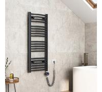 EMKE Scaldasalviette elettrico, 120 x 40 cm, curvo, termosifone elettrico con termostato, scaldasalviette con timer, colore antracite, 500 W