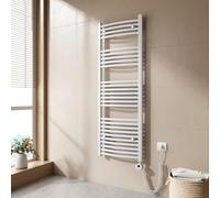 EMKE Scaldasalviette elettrico bagno,Curvo,140 x 50cm, 600W,Scaldasalviette con Termostato,Bianco,Radiatore da Bagno,Termoarredo Asciugamani da Bagno