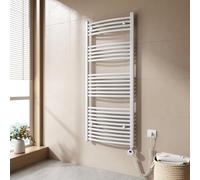 EMKE Scaldasalviette elettrico bagno,Curvo,140 x 60cm, 600W,Scaldasalviette con Termostato,Bianco,Radiatore da Bagno,Termoarredo Asciugamani da Bagno