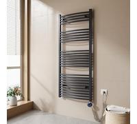 EMKE Scaldasalviette elettrico bagno,Curvo,140 x 60cm, 600W,Scaldasalviette con Termostato,Bianco,Radiatore da Bagno,Termoarredo Asciugamani da Bagno